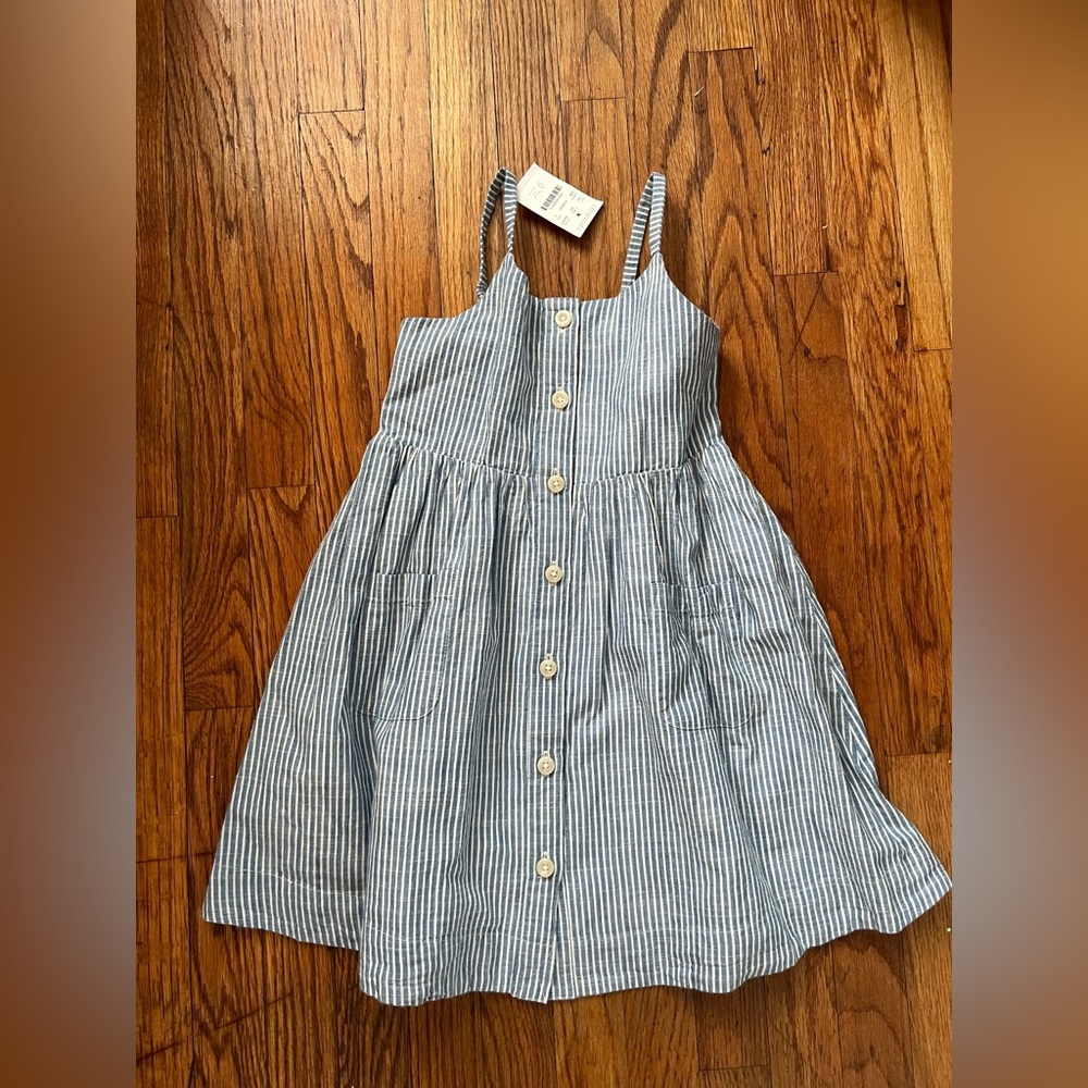 Size 5T NWT Crewcuts blue-and-white striped romper.classic summer dress.